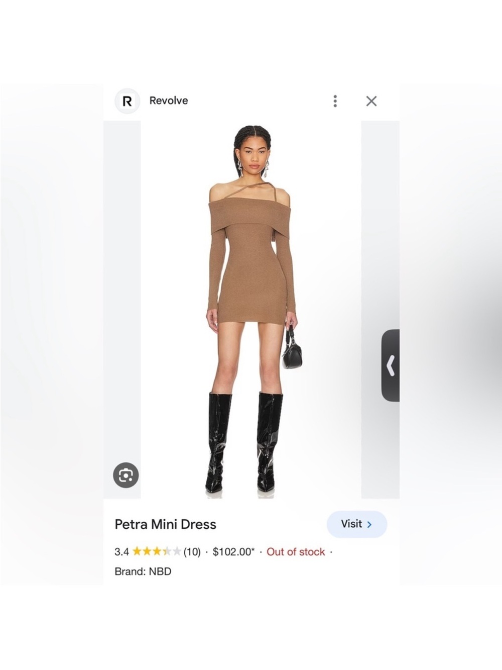 NBD Brown Off-Shoulder Long Sleeve Mini Dress - Picture 2 of 6